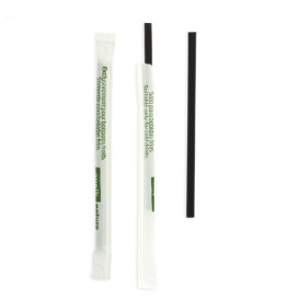 Plastic Straw Straight PLA Wrapped Black Ø0,6cm 14cm (13000 Units)