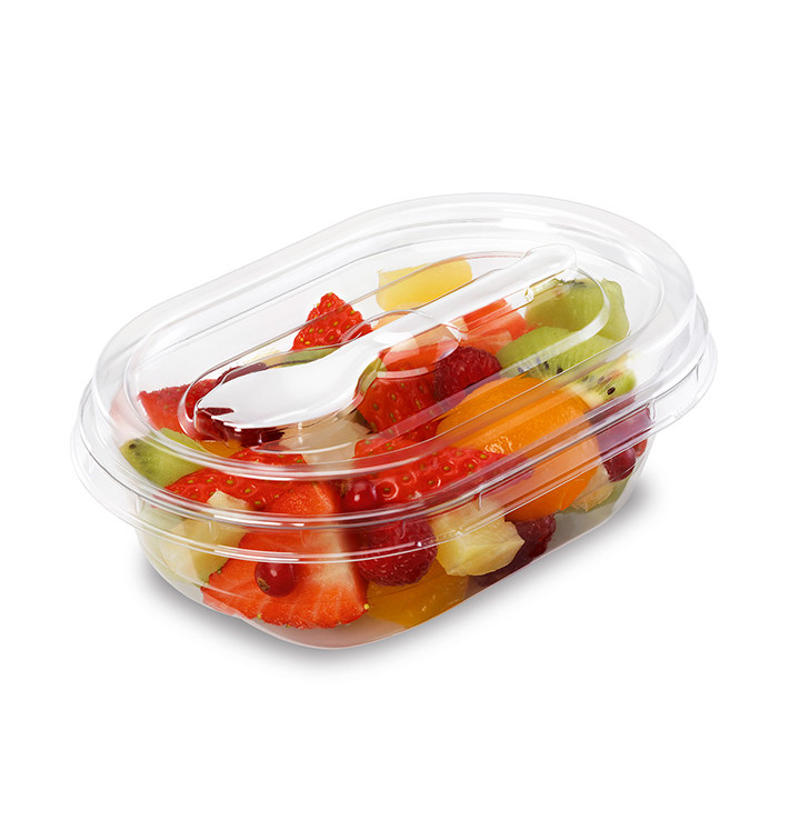 Plastic Salad Bowl APET shape with Fork 370ml 19x14x6,4cm (100 Units) Plastic Salad Bowl APET shape with Fork 370ml 19x14x6,4cm (100 Units)
