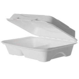 Sugarcane Hinged Container White 2C 23x15x7,5cm (50 Units)