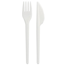 Plastic Cutlery kit PS Fork and Knife White (25 Units)