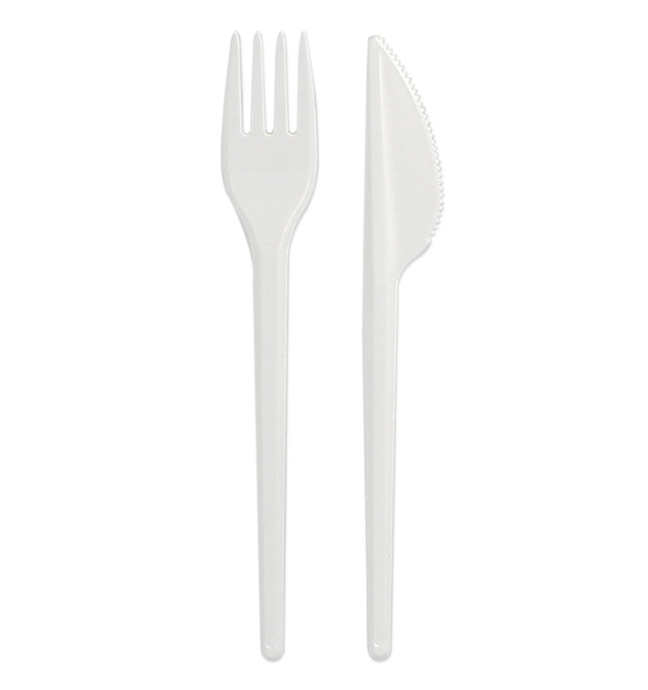 Plastic Cutlery kit PS Fork and Knife White (25 Units)