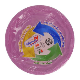 Plastic Plate Deep Round shape Octogonal Pink Ø22 cm (25 Units) 