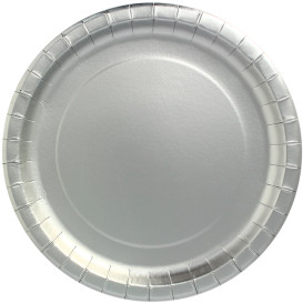 Paper Plate Round Shape "Party" Silver Ø34cm (45 Units)