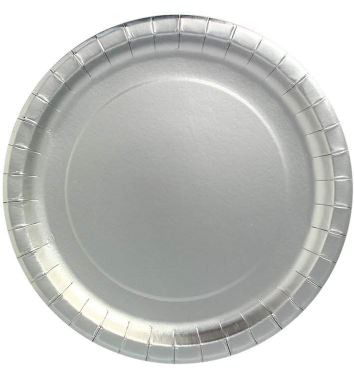 Paper Plate Round Shape "Party" Silver Ø34cm (45 Units)