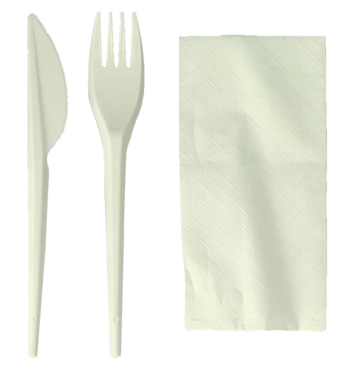 Cornstarch Cutlery Kit PLA : Fork + Knife + Napkin PLA (100 Units) Cornstarch Cutlery Kit PLA : Fork + Knife + Napkin PLA (100 Units)