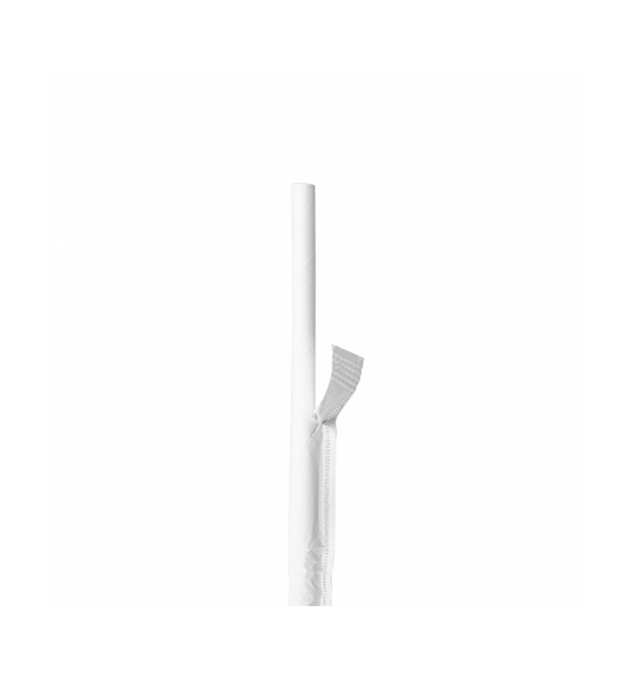 Paper Straw Straight White Wrapped With a White Sleeve Ø0,8cm 20cm (300 Units) Paper Straw Straight White Wrapped With a White Sleeve Ø0,8cm 20cm (300 Units)