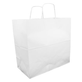 Paper Bag with Handles Kraft White 100g 35+15x30cm (200 Units)
