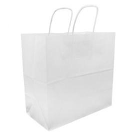 Paper Bag with Handles Kraft White 100g 27+14x26cm (200 Units)