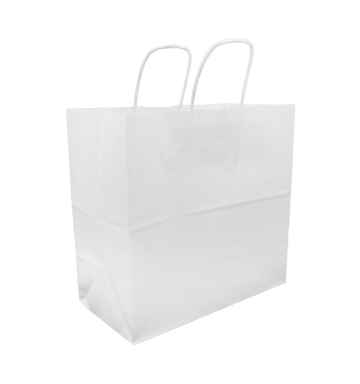 Paper Bag with Handles Kraft White 100g 27+14x26cm (200 Units) Paper Bag with Handles Kraft White 100g 27+14x26cm (200 Units)