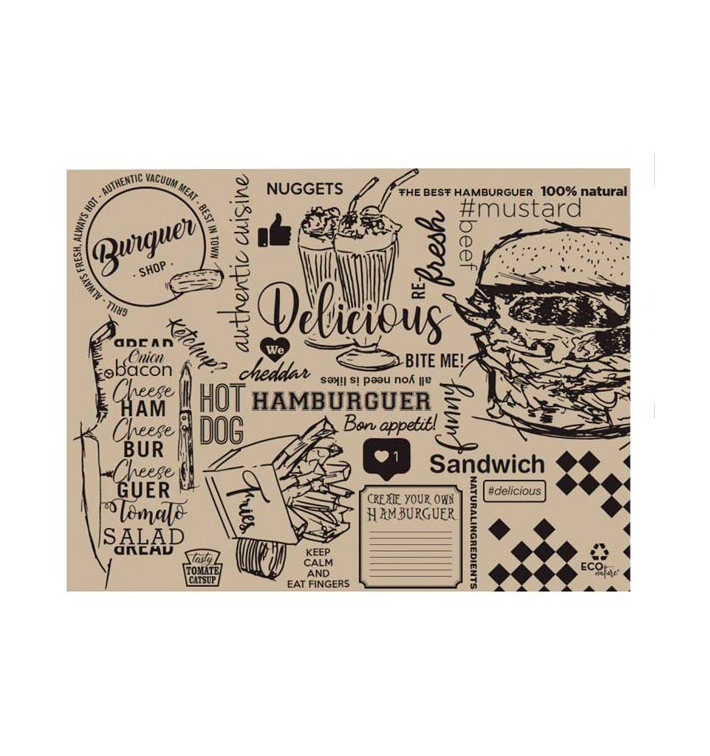 Paper Placemats 30x40cm Kraft "Burguer" 40g (1000 Units) Paper Placemats 30x40cm Kraft "Burguer" 40g (1000 Units)