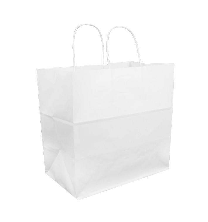 Paper Bag with Handles Kraft White 100g 30+18x29cm (25 Units) Paper Bag with Handles Kraft White 100g 30+18x29cm (25 Units)
