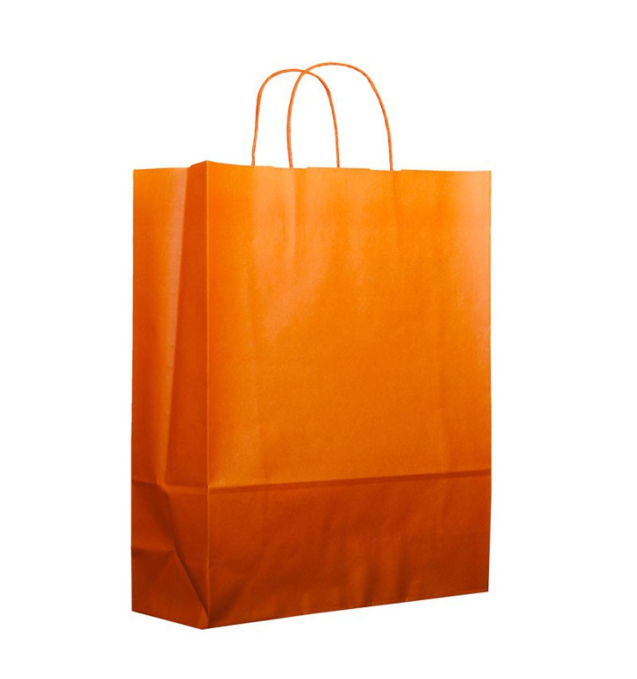 Paper Bag with Handles Orange 100g 25+11x31cm (200 Units) Paper Bag with Handles Orange 100g 25+11x31cm (200 Units)