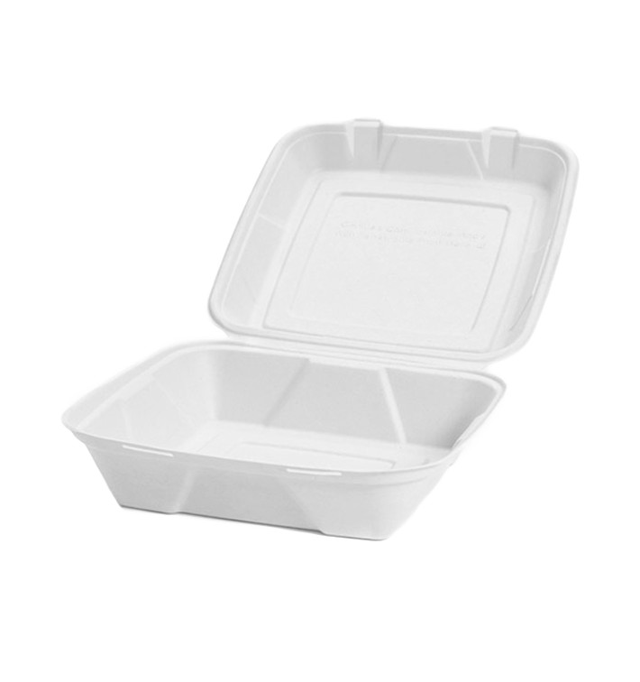 Sugarcane Hinged Container "Menu Box" White 24x23x7,7cm (50 Units) Sugarcane Hinged Container "Menu Box" White 24x23x7,7cm (50 Units)