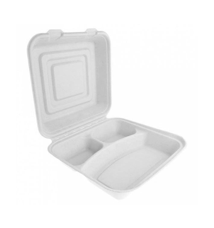 Sugarcane Hinged Container "Menu Box" White 3C 24x23x7,6cm (50 Units) Sugarcane Hinged Container "Menu Box" White 3C 24x23x7,6cm (50 Units)