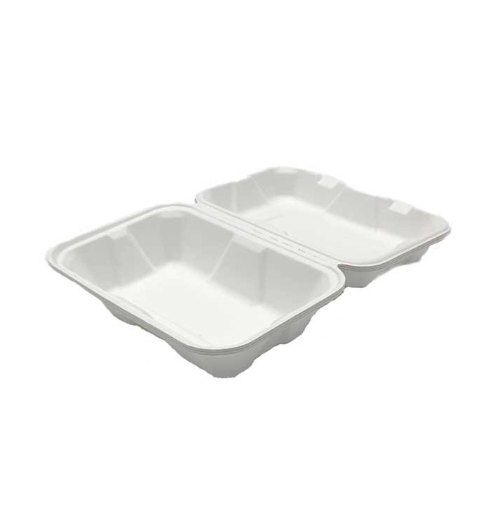 Sugarcane Hinged Container "Menu Box" White 23x15x7,7cm (50 Units) Sugarcane Hinged Container "Menu Box" White 23x15x7,7cm (50 Units)