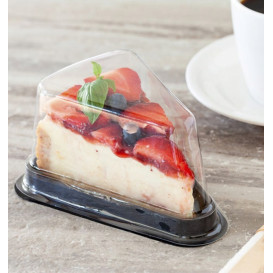 Plastic Cake Slice Container Clear Black Base (50 Units)
