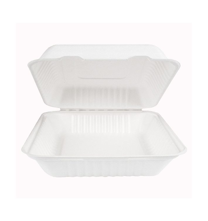 Sugarcane Hinged Container + PLA White 23x23x7,5cm (50 Units) Sugarcane Hinged Container + PLA White 23x23x7,5cm (50 Units)