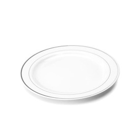 Plastic Plate Extra Rigid with Border Silver 19cm (20 Units) 