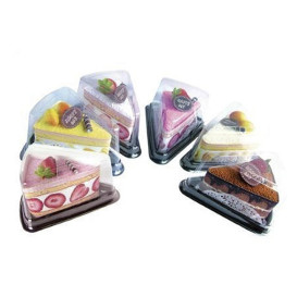 Plastic Cake Slice Container Clear Black Base (50 Units)