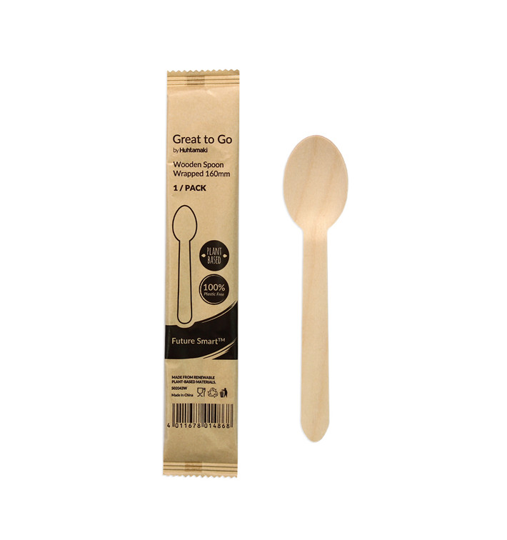 Wooden Spoon Wrapped 16cm (500 pcs) Wooden Spoon Wrapped 16cm (500 pcs)