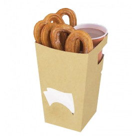 Paper Food Box for Churros with Cup Holder Kraft 7,8x7,8x17,9cm (500 Units)