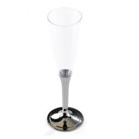 Plastic Stemmed Flute Sparkling Wine Silver 100ml (10 Units) 
