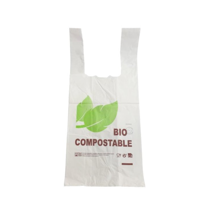 Plastic T-Shirt Bag 100% Biodegradable 48x60cm 25µm (800 Units) 