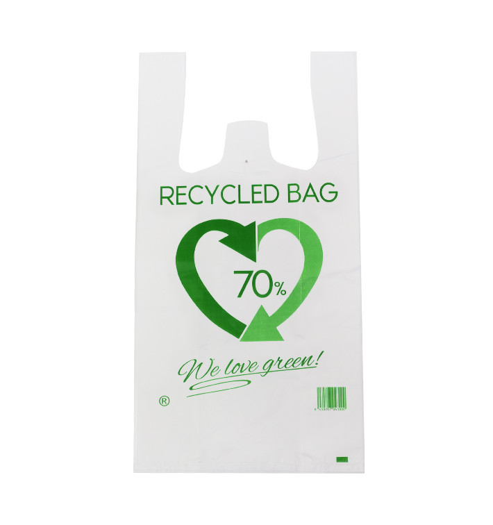 Plastic T-Shirt Bag 70% Recycled 30x40cm 50µm (100 Units) 