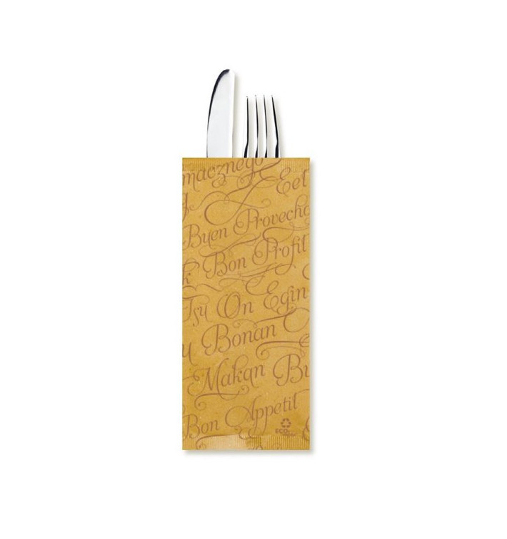 Paper Cutlery Envelopes with Napkin "Buen Provecho" Kraft (100 Units)