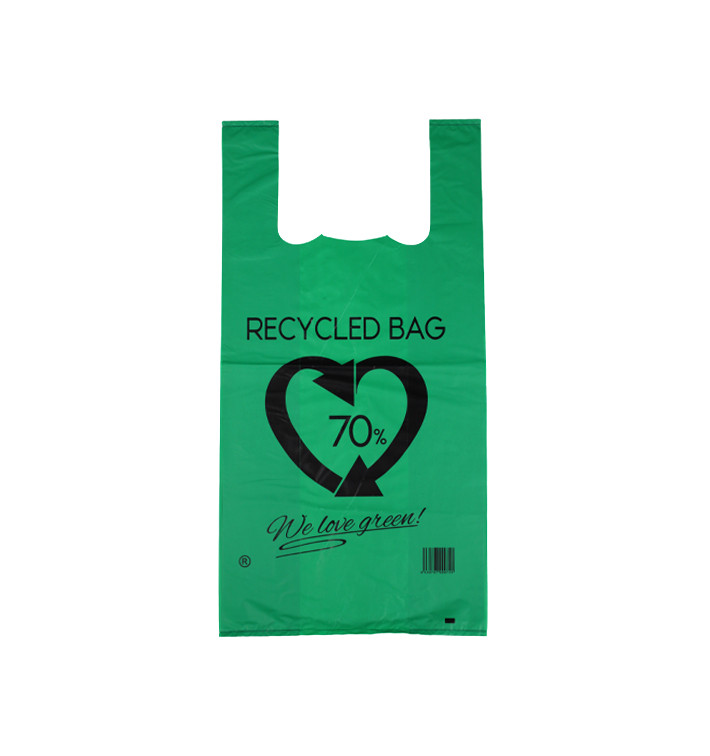 Plastic T-Shirt Bag 70% Recycled Green 42x53cm 50µm (1.000 Units)