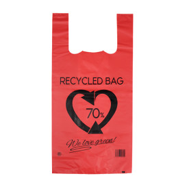 Plastic T-Shirt Bag 70% Recycled Red 42x53cm 50µm (1.000 Units)