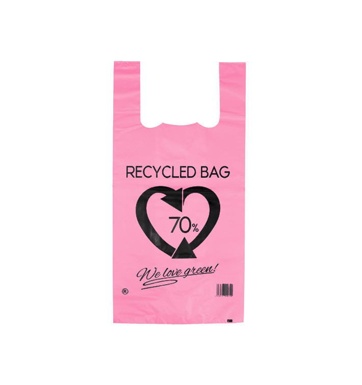 Plastic T-Shirt Bag 70% Recycled Pink 42x53cm 50µm (50 Units) Plastic T-Shirt Bag 70% Recycled Pink 42x53cm 50µm (50 Units)