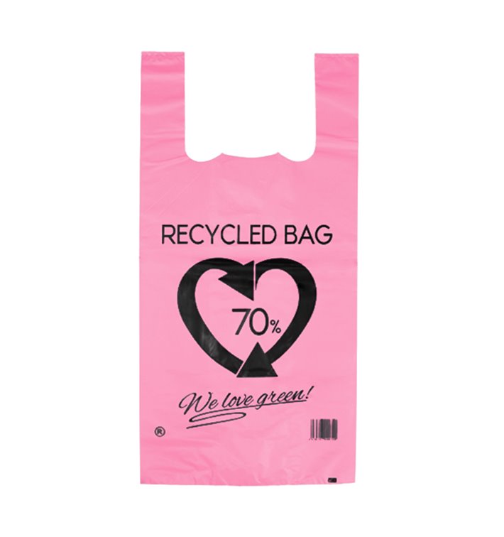 Plastic T-Shirt Bag 70% Recycled Pink 42x53cm 50µm (1.000 Units)