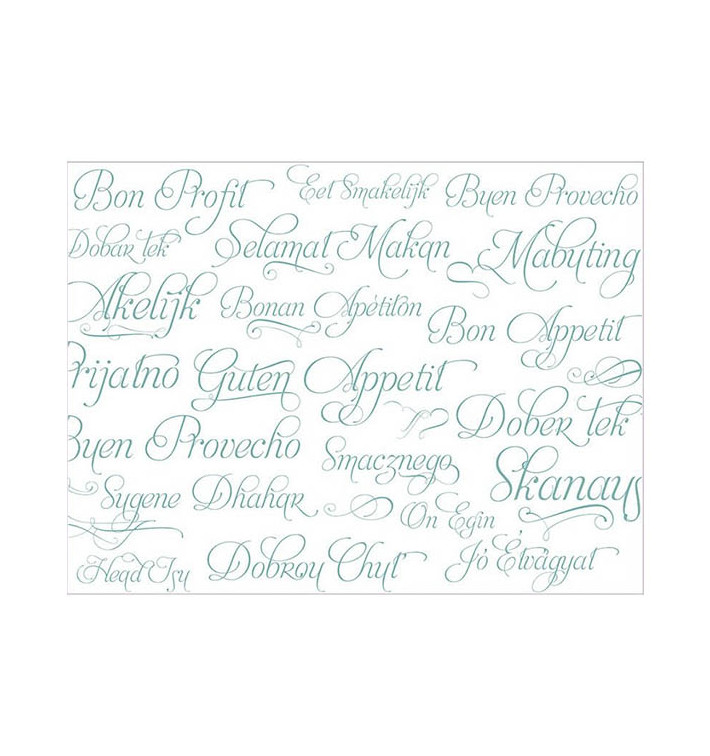 Placemat of Paper in Turquoise "Buen Provecho" 30x40cm 40g/m² (1.000 Units) Placemat of Paper in Turquoise "Buen Provecho" 30x40cm 40g/m² (1.000 Units)