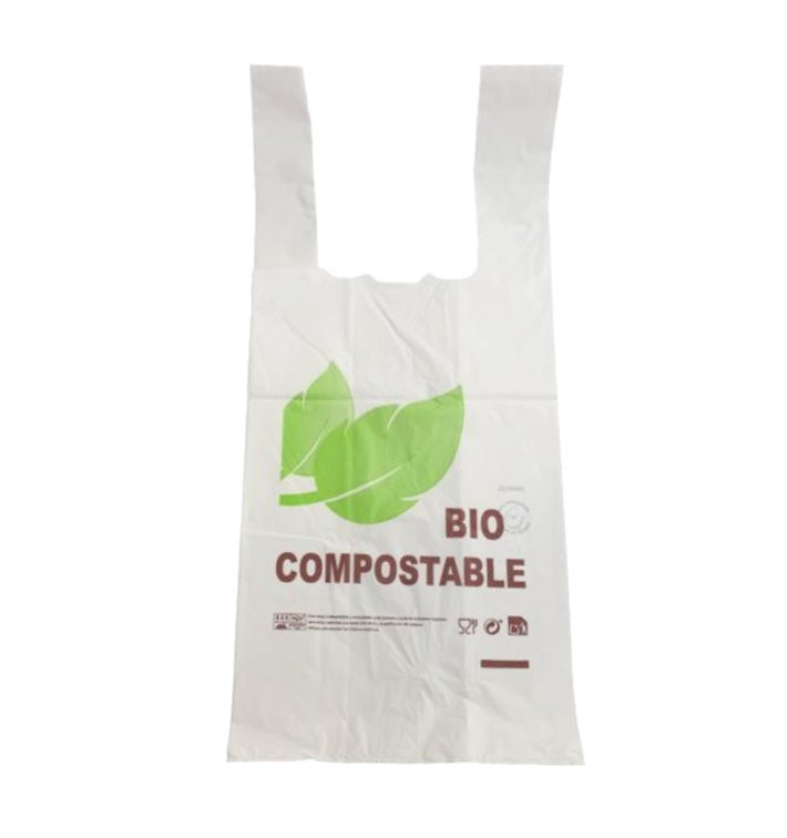 Plastic T-Shirt Bag 100% Biodegradable 48x60cm 25µm (100 Units) 