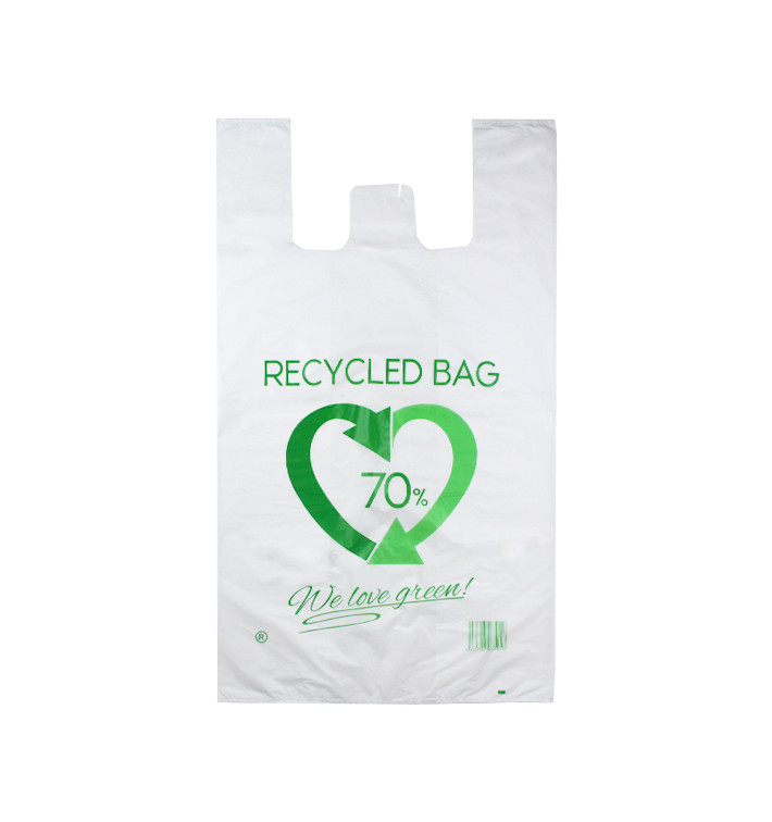 Plastic T-Shirt Bag 70% Recycled 60x70cm 50µm (100 Units) Plastic T-Shirt Bag 70% Recycled 60x70cm 50µm (100 Units)