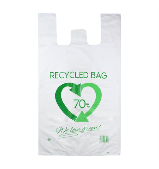 Plastic T-Shirt Bag 70% Recycled 80x90cm 50µm (300 Units)