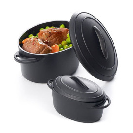 Serving Pot Tray with Lid PP Black 300ml (4 Units)