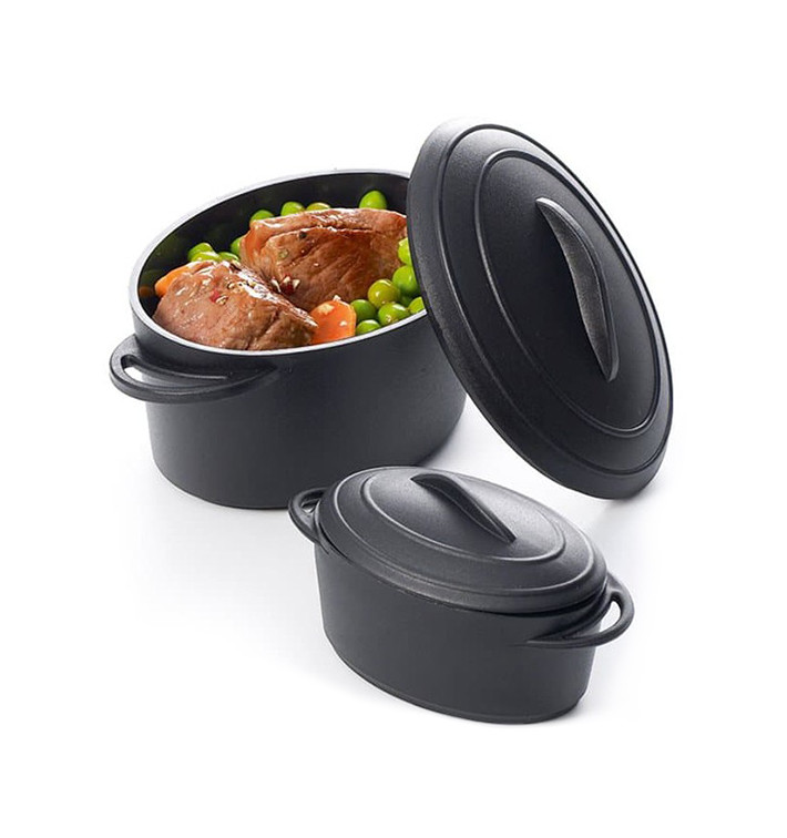 Serving Pot Tray with Lid PP Black 300ml (96 Units)