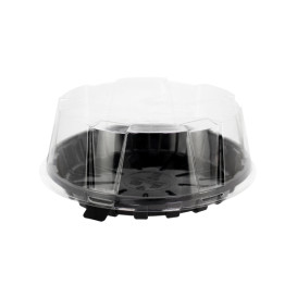 Plastic Cake Slice Container Clear Black Base Ø24x8cm (10 Units) 