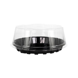 Plastic Cake Slice Container Clear Black Base Ø24x8cm (10 Units) 