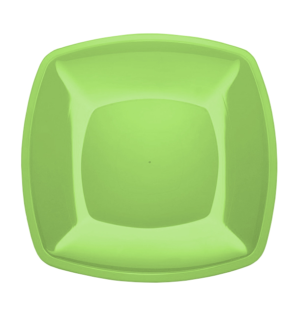 Plastic Plate Flat Lime Green Square shape PS 30 cm (12 Units) 