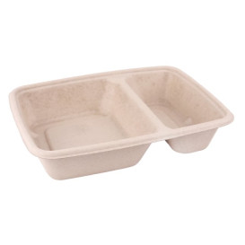 Sugarcane PLA Container 2 Compartments 820ml 23x18x3cm (75 Units)