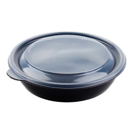 Plastic Deli Container with Lid PP Black 1000ml Ø19x5cm (90 Units)