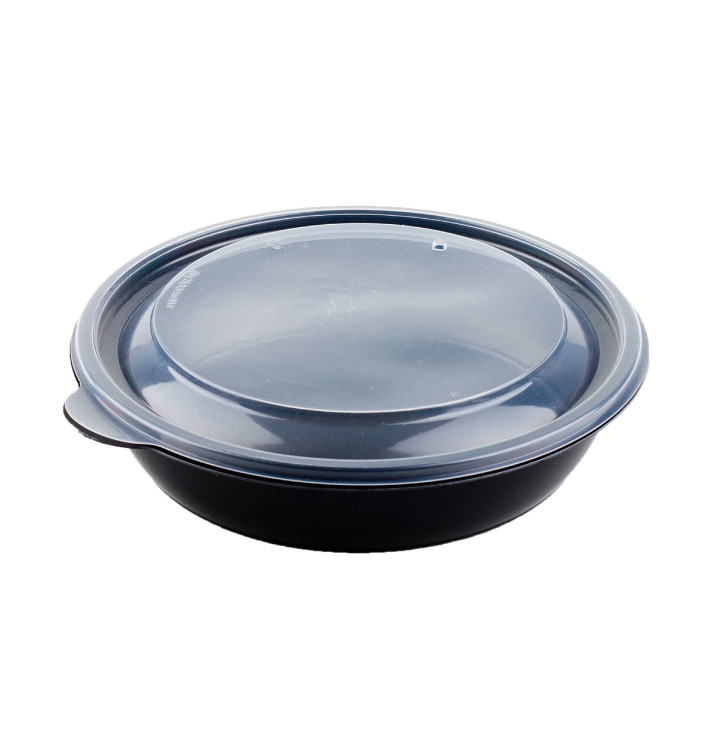 Plastic Deli Container with Lid PP Black 1000ml Ø19x5cm (15 Units) Plastic Deli Container with Lid PP Black 1000ml Ø19x5cm (15 Units)