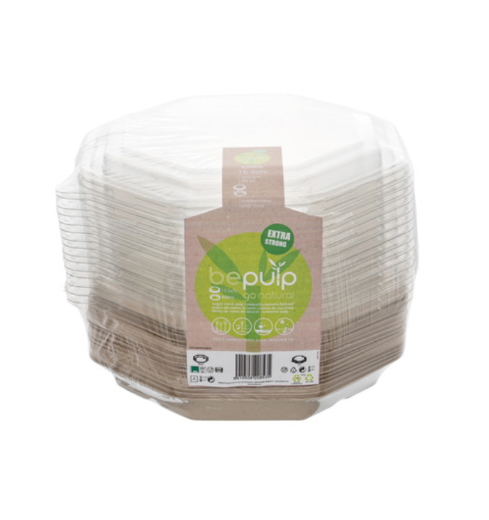 Octogonal Sugar Cane Container with Lid 830 ml 23x23cm (90 Units)