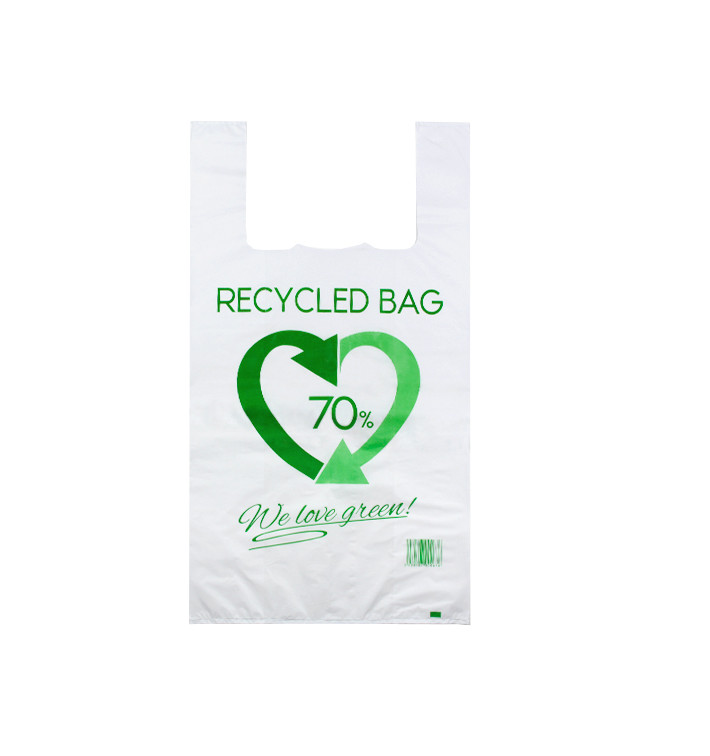Plastic T-Shirt Bag 70% Recycled 40x60cm 50µm (100 Units) Plastic T-Shirt Bag 70% Recycled 40x60cm 50µm (100 Units)