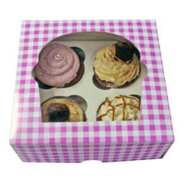 Paper Cupcake Box 4 Slots Pink 17,3x16,5x7,5cm (140 Units)