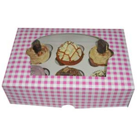 Paper Cupcake Box 6 Slots Pink 24,3x16,5x7,5cm (100 Units)