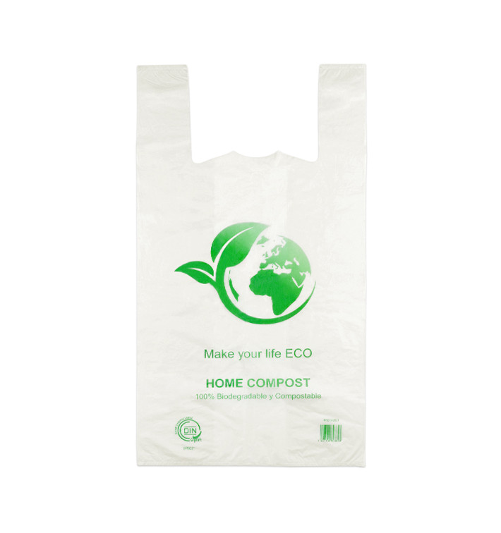Plastic T-Shirt Bag 100% Biodegradable 35x50cm (100 Units) Plastic T-Shirt Bag 100% Biodegradable 35x50cm (100 Units)